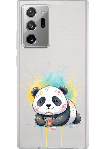 Samsung Galaxy Note 20 Ultra İle Uyumlu Splash Panda Tasarımlı Şeffaf Silikon Kılıf Şeffaf