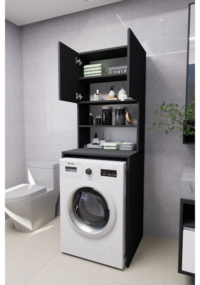 Verani Çamaşır Makinesi Dolabı Banyo Kiler Çift Kapaklı Arkal... Antrasit