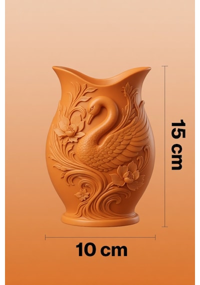 Kuğu Desenli Dekoratif Vazo 15 Cm 3d Baskılı Mat Dokulu Şık Masa Ve Raf Dekoru Turuncu