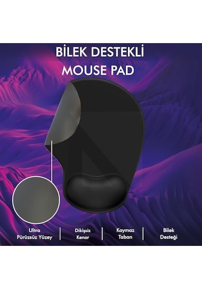 Mp01 - Elips Bilek Destekli Mouse Pad Konforlu, Kaymaz Taban, Ergonomik, Yumuşak, Ev,ofis Siyah