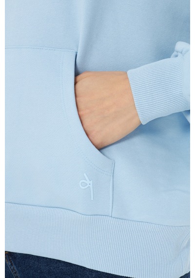 Bebe Mavisi Kanguru Cep Şardonlu Kapüşonlu Regular Fit Sweatshirt Mavi