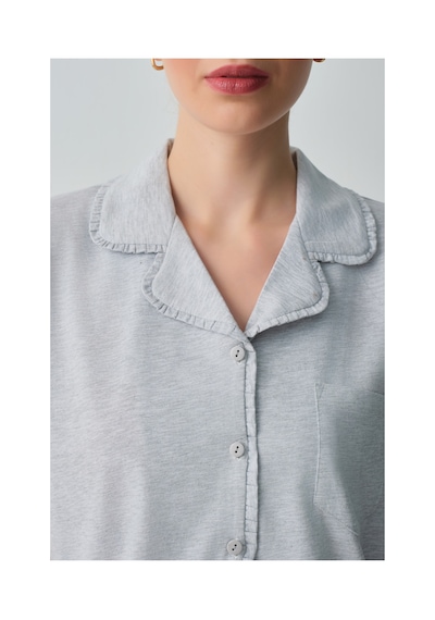 Suwen Casual Gömlek Yaka Pamuklu Şort Pijama Takımı Wsh10910003051 Gri Melanj