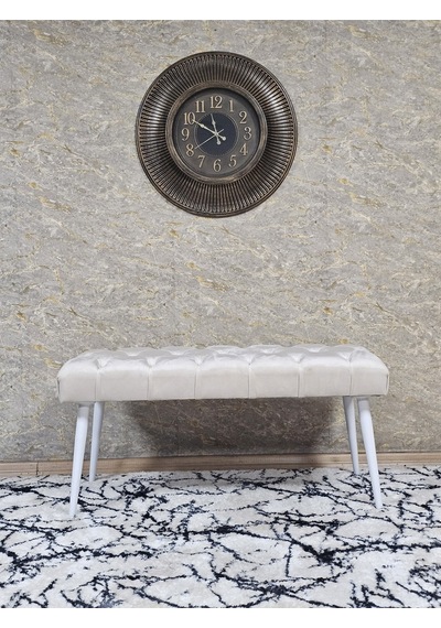 Zafir Beyaz Boyalı Sivriltme Ayaklı 90 Cm Puf Bench - Puf - Bench - Kasalı Oturak - Oturak - Yatak Ucu Puf Krem