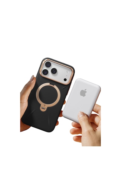 Torras Apple iPhone Uyumlu 17 Pro O Stand Spin Vegskin Serisi Magsafe Kılıf Siyah