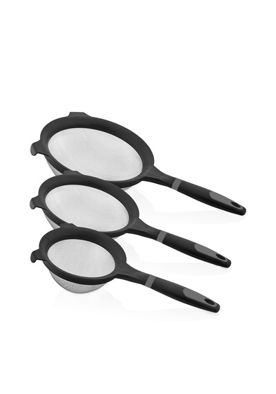 3 Lü Tel Süzgeç Seti Siyah / Şeffaf, Çok Amaçlı Mutfak Süzgeci Seti Siyah