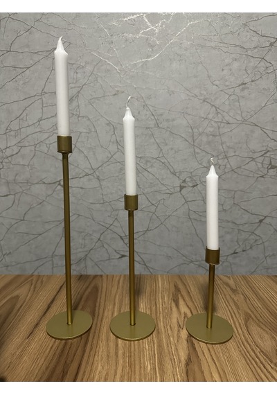 Lyla Candle3 'lü Mumluk, Şamdan Seti Gold Gold