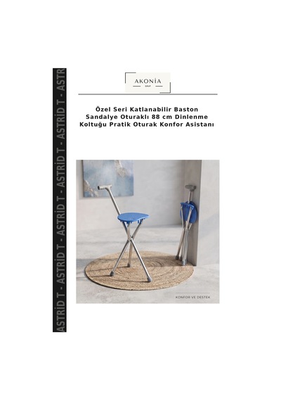 Özel Seri Katlanabilir Baston Sandalye Oturaklı 88 Cm Dinlenme Koltuğu Pratik Oturak Konfor Asistanı