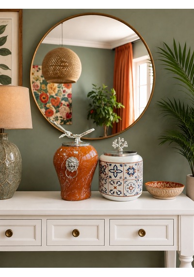 Dekoratif - Kahverengi Mermer Şah Ceramic Oval Gümüş