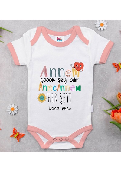 Bk Gift Bk Kids Kişiye Özel Pembe Bebek Body Zıbın - Model 74 12-18 Ay