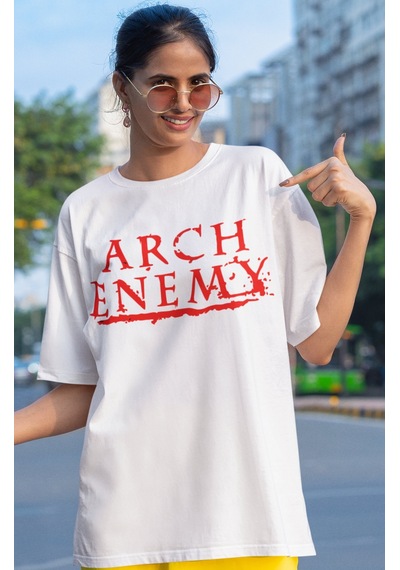 Arch Enemy Rock Metal Müzik Grubu Sırt Baskılı Unisex Oversize Ti Beyaz