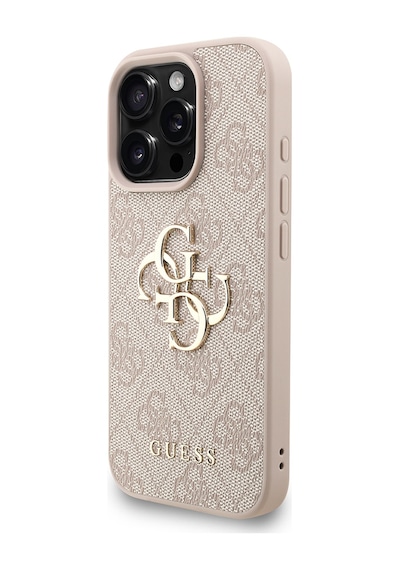 Apple iPhone 16 Pro Uyumlu Kılıf Guess Lisanslı Bilek Askı İpli Metal 4g Ve Yazı Logolu Kapak Pembe