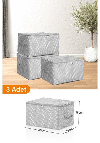 Serstil 3 Adet - Mini Boy Baskı Detaylı Gri Benekli Hurç 30 X 22 X 18 Cm