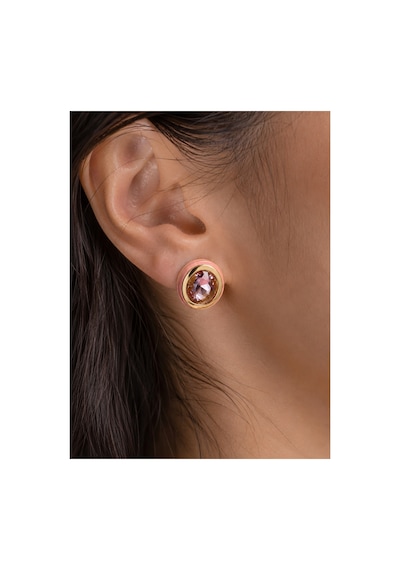 Rosen Sarı Gold Detaylı Zirkon Taşlı Vintage Görünümlü Şık Modern Kadın Küpe Pembe
