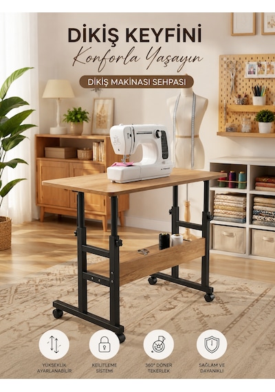 Tekerlekli Dikiş Makinesi Sehpası Ayarlanabilir Çok Amaçlı Çalışma Masası 80x40 Cm Atlantik Çam Tekerlekli Dikiş Makinesi Sehpası Ayarlanabilir Çok Amaçlı Çalışma Masası 80x40 Cm Atlantik Çam