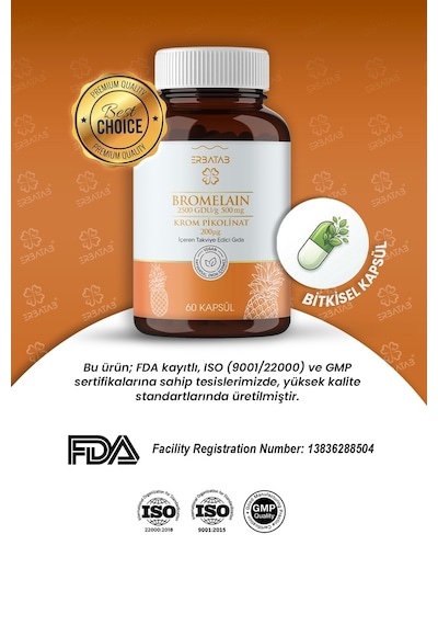 Erbatab Bromelain & Krom Pikolinat 60 Kapsül