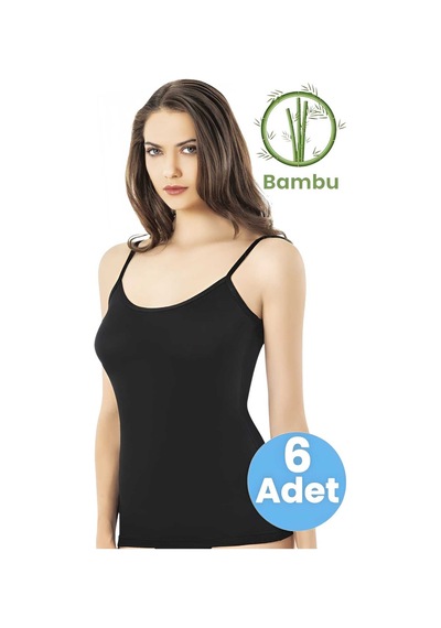 Tezzgelsin Kadın 6'lı İp Askılı Bamboo Atlet Siyah