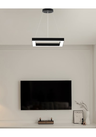 Quattro Siyah Kasa, Beyaz Işık Modern Sarkıt Led Avize Siyah