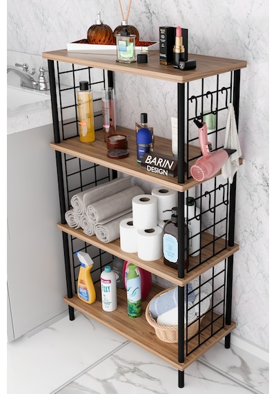 Çevir Kur Kolay Kurulum 4 Katlı Banyo Rafı Metal Telli Çok Amaçlı Organizer Dolap Stand Raf Atlantik Çam