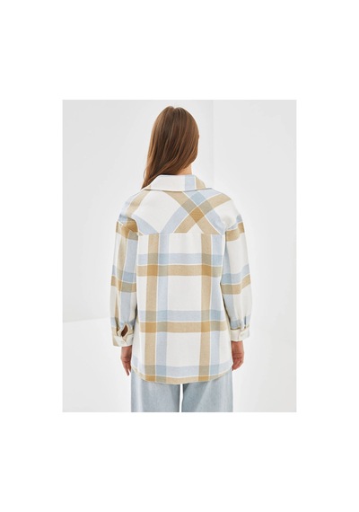 LC Waikiki Lcw Modest Açık Mavi Ekoseli Ekose Oversize Kadın Gömlek Tunik