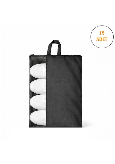 Microcase Çok Amaçlı Şeffaf Pencereli Ayakkabı Düzenleyici Seyahat Çantası Hurç 50x40 Cm 15 Adet Al5502 Siyah