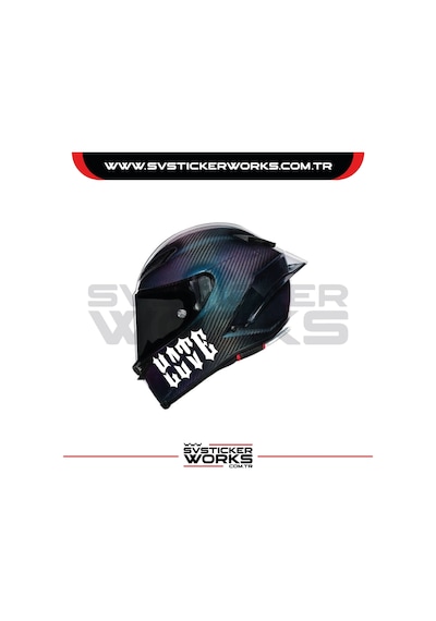 Love Hate Sticker Kask Sticker Kasklar Uyumlu Tek Yön 1 Adet Beyaz