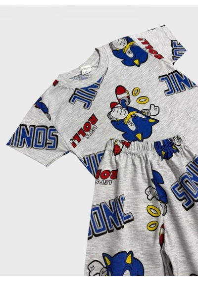 Aliş Kids Erkek Çocuk Pamuklu Gri Sonic Desenli Kısa Kollu Şortlu Yazlık Pijama Takımı