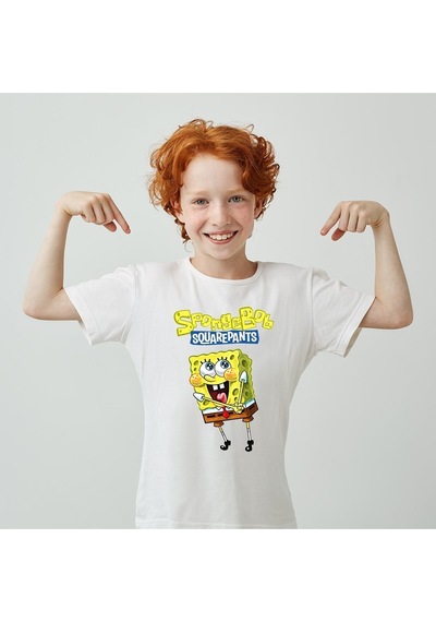 Startmore Sungerbob Baskılı Unisex Çocuk Tişört H04 BEYAZ