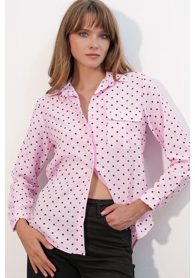 Hiccup Bdart Oversize Puantiyeli Dokuma Gömlek Toz Pembe