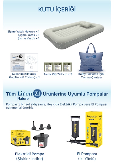 Livenzi Nature Çocuk Şişme Yatak & Yastık 160 105 24 Cm Bej