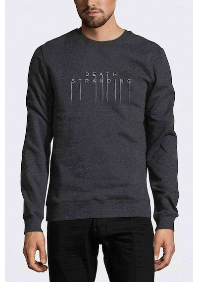 Death Stranding Logo Baskılı Füme Erkek Örme Sweatshirt
