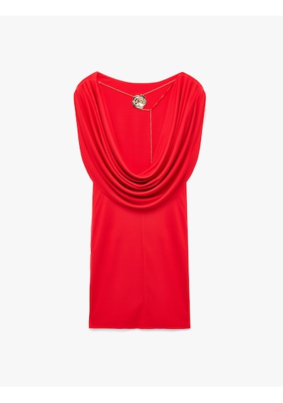 Koton Metal Aksesuarlı Kolsuz Degaje Yaka Bodycon Mini Abiye Elbise Kırmızı 6sak80070fk