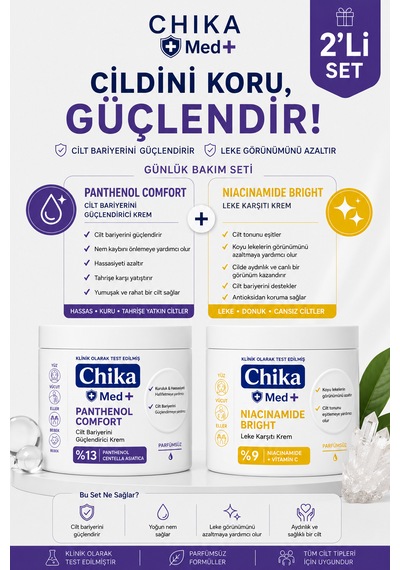 Chika Med + Panthenol Comfort & Niacinamide Bright - Anne & Bebek Onarıcı Ve Aydınlatıcı 2'li Cilt Bakım Seti