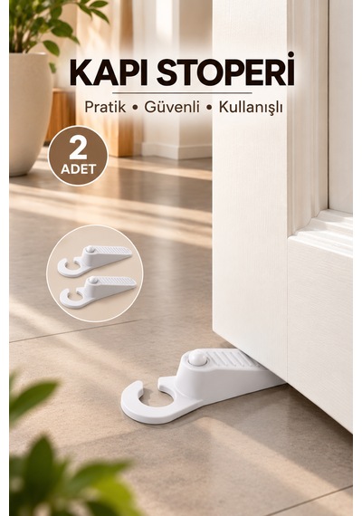 Porsima 2'li Kapı Koluna Asılabilir Kapı Stoperi 13 Cm - Kaymaz Tabanlı Beyaz Kapı Tutucu