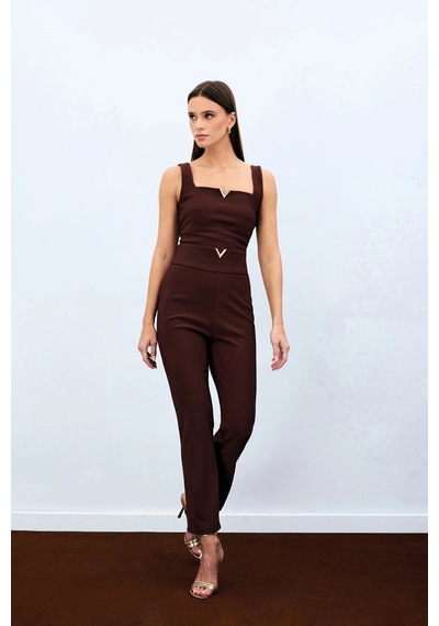 Sateen Bel Aksesuarlı Pantolon - Kahve Kahve