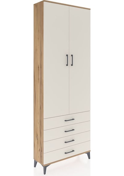 Arges Dolap 5 Raflı 4 Çekmeceli 2 Kapaklı 88x30x243 Çam-aytaşı Çam