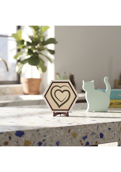 Zarif Kalp Formlu Modern Masaüstü Dekoratif Objesi Ofis Ve Çalışma Masalarınız İçin Modern Çizgiler Sunar 10x10 Cm, Pudra