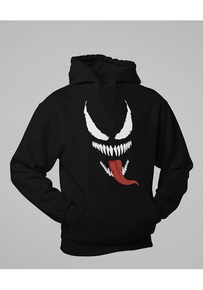Sevbano Tasarım Venom Karakter Baskılı Unisex Oversize Hoodie Siyah