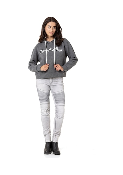 Cipo & Baxx Kadın Basic Grafik Baskılı Uzun Kollu Sweatshirt Wl351 Antrasit