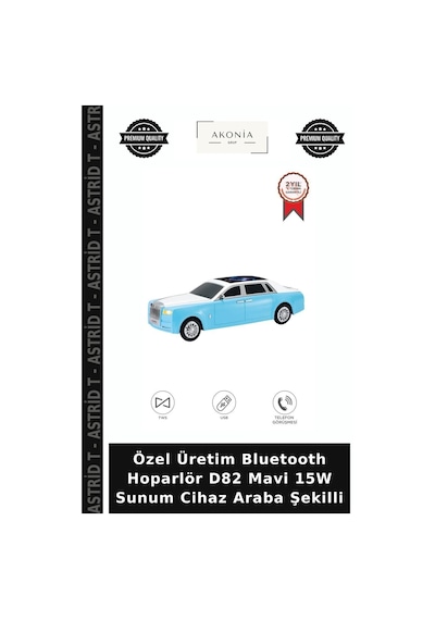 Özel Üretim Bluetooth Hoparlör D82 Mavi 15w Sunum Cihaz Araba Şekilli