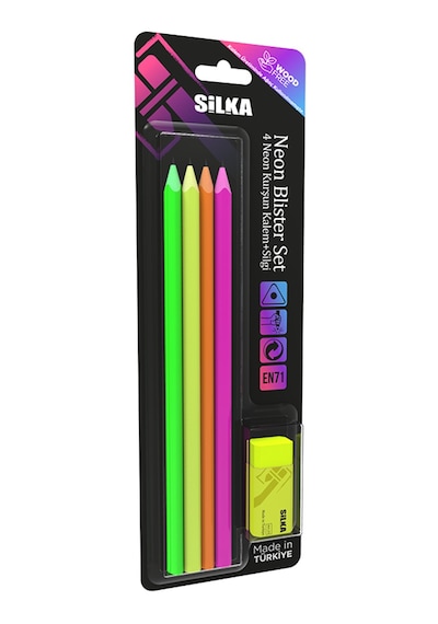 Tetra Blister Set 4 Neon Kurşun Kalem-1 Silgi