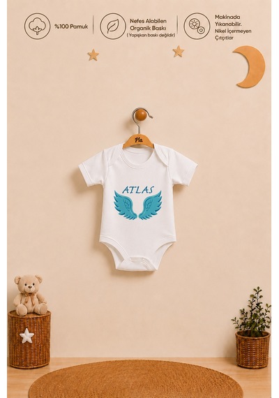 Pia Baby Erkek Bebek İsme Özel Hediye Seti %100 Pamuk Body Yastık Kılıfı Ve Ham Bez Bebek Kıyafet Kesesi 2017byk2x Ekru