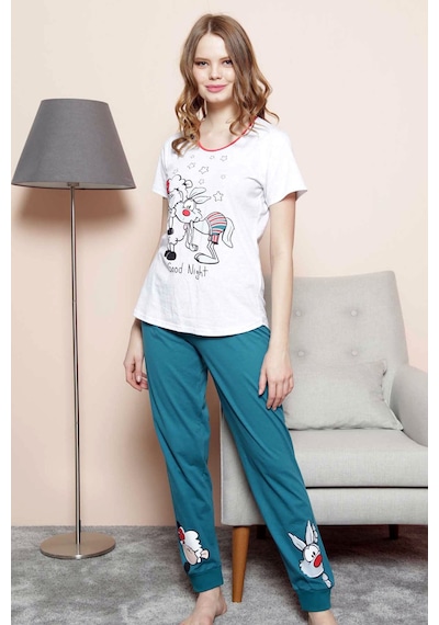 Vienetta Gri Melanj Kadın Kısa Kollu Etegi Oval Pijama Takım EDY1120 Gri Melanj