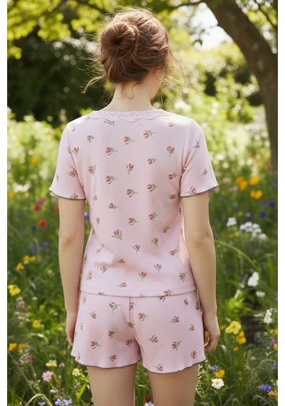 Siyah İnci Dantelli Bürümcük-krınkıl Kısa Kollu Şortlu Pijama Takım 26120227 Somon Siyah İnci Dantelli Bürümcük-krınkıl Kısa Kollu Şortlu Pijama Takım 26120227 Somon