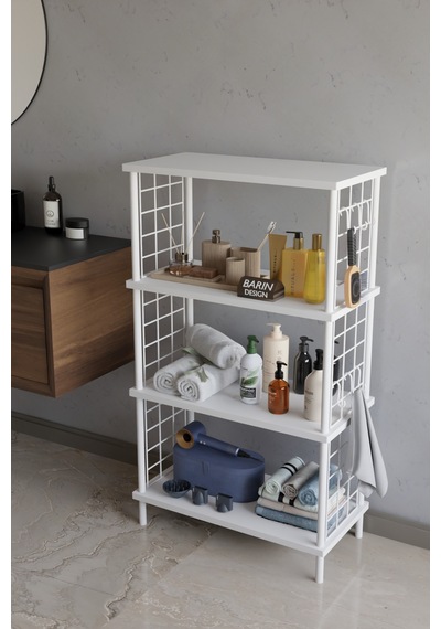 4 Katlı Çevir Kur Beyaz Metal Telli Banyo Rafı Çok Amaçlı Düzenleyici, Organizer Stand Banyo Dolabı Beyaz
