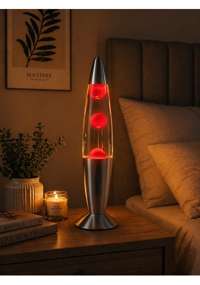 Lav Lambası Büyük Boy 41 Cm Kırmızı Atmosfer Işığı, Dekoratif Gece Lambası, Konsept Lamba Aydınlatma