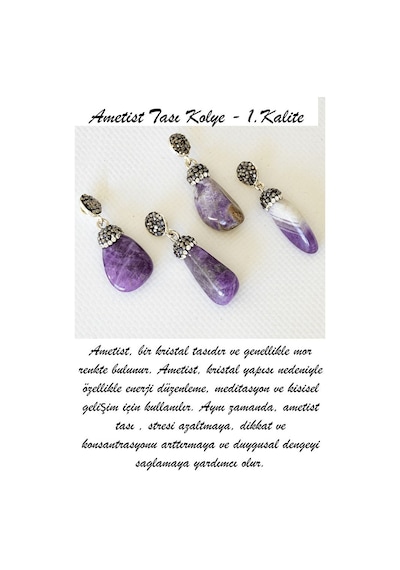 Erilsa Sertifikalı 1.kalite Zirkon Taşlı Ham Ametist Taşı Kolye Brezily Çok Renkli