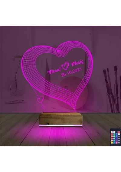 Luvivia Kalp Sevgiliye Hediye Kişiye Özel 3d Lamba - Masa Gece Lambası V9