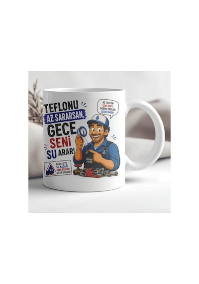 Tesisatçı Esprili Kupa Bardak Tesisat Temalı Tasarım 44 Beyaz Beyaz