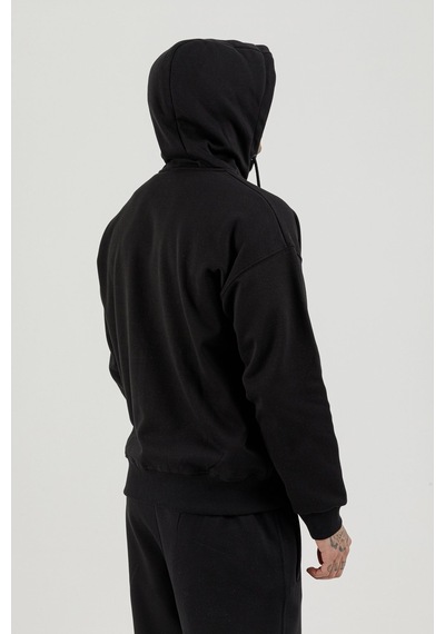 Airlife Bolder Fz.7 Tam Boy Fermuarlı Kanguru Cepli Erkek Kapüşonlu Sweatshirt Siyah
