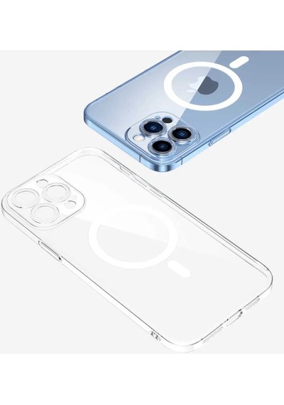 Apple Uyumlu iPhone 13 Pro Max Kılıf Kamera Lens Korumalı Magsafe Destekli Şeffaf Darbe Emici Sert Kapak -